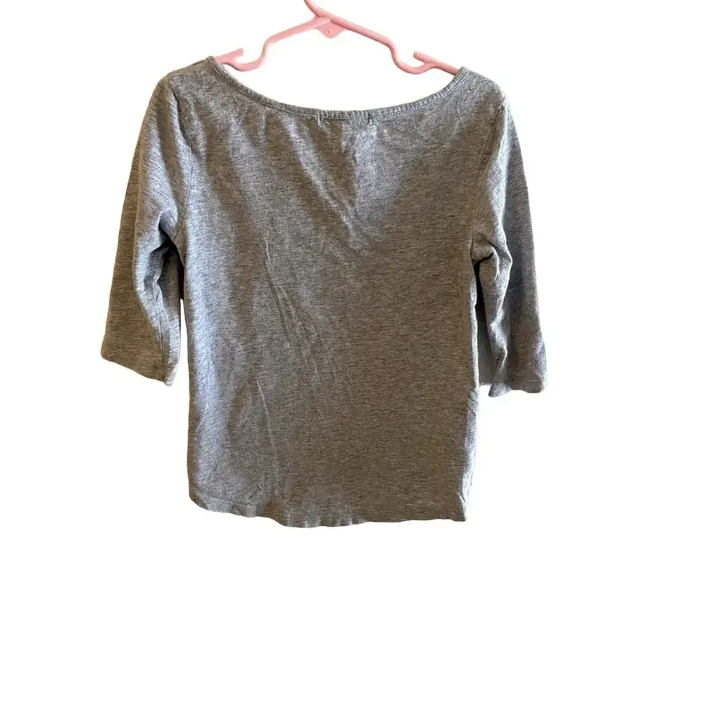Gap Kids‎ Girl's Gray 3/4 Sleeve Ruffled Striped Cotton Silk Top Size S (6-7)